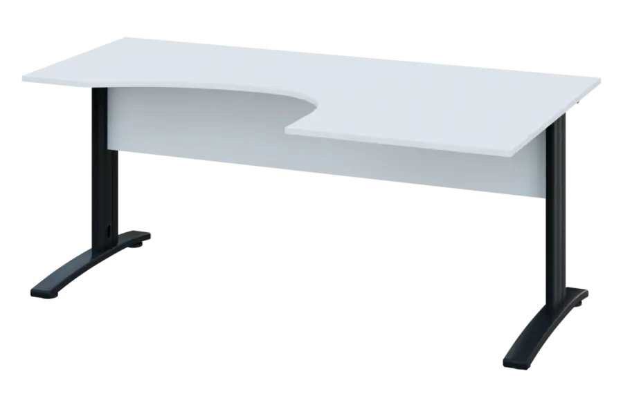 CEK 27 - 187 stůl kancelářský, rohový, pravý, kovová podnož černá, deska 25 mm, široký 1800 mm, bílá